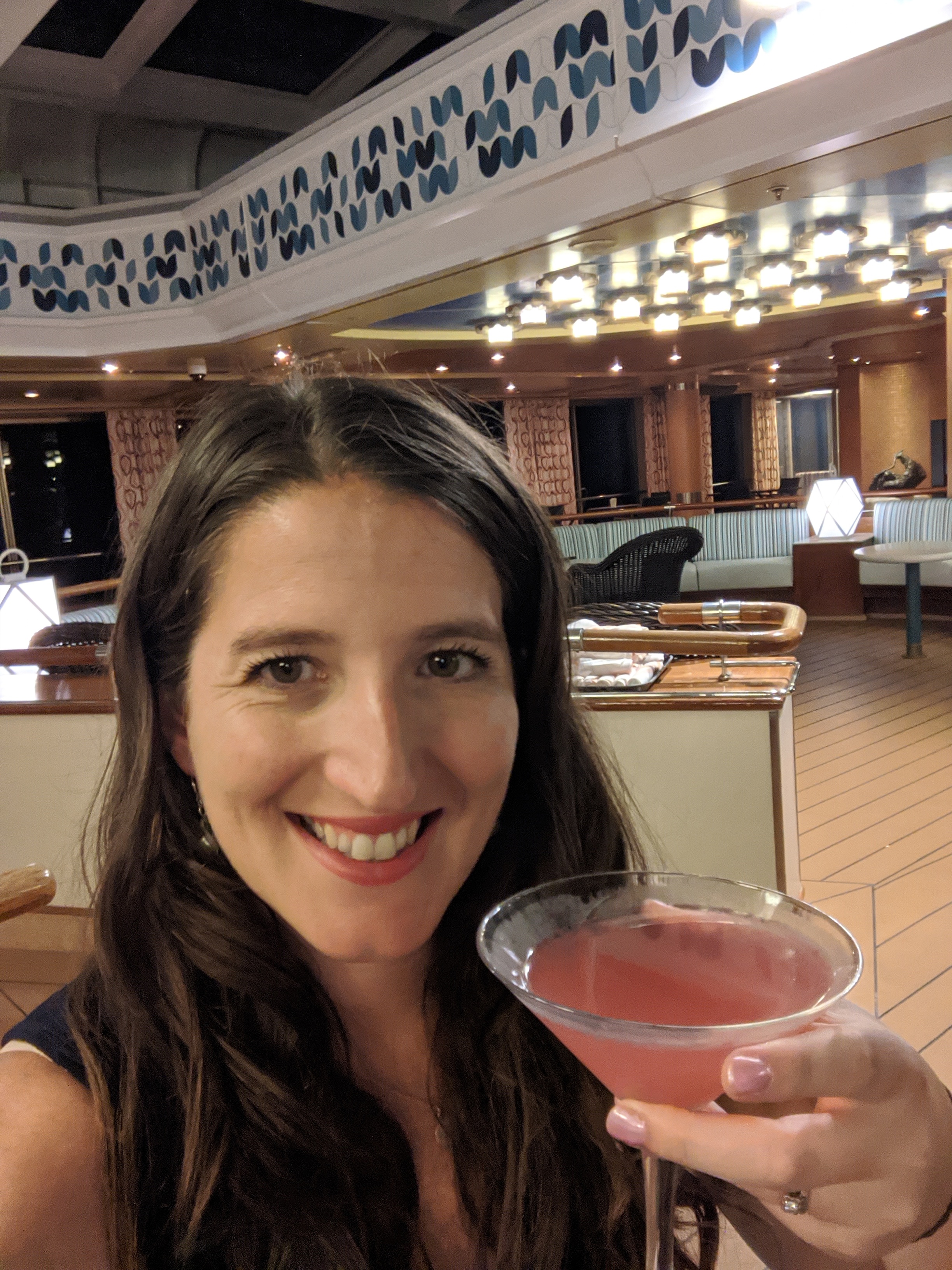 Having a drink during the cruise ship layup. 