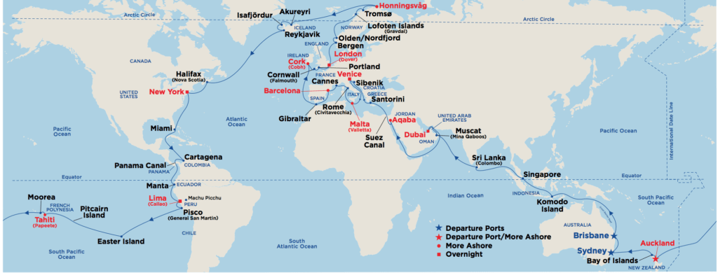 Coral Princess World Cruise 2022 Itinerary Map