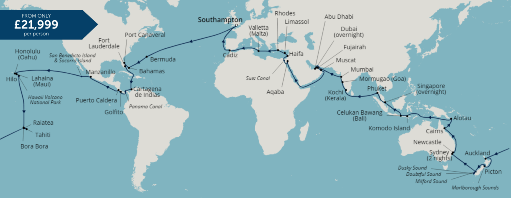 Fred Olsen World Cruise 2022 Itinerary Map