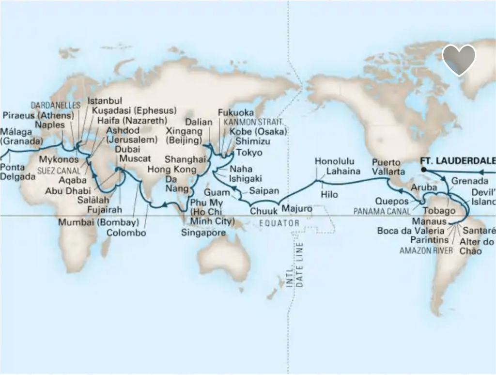 HAL Grand World Voyage 2022 Itinerary Map