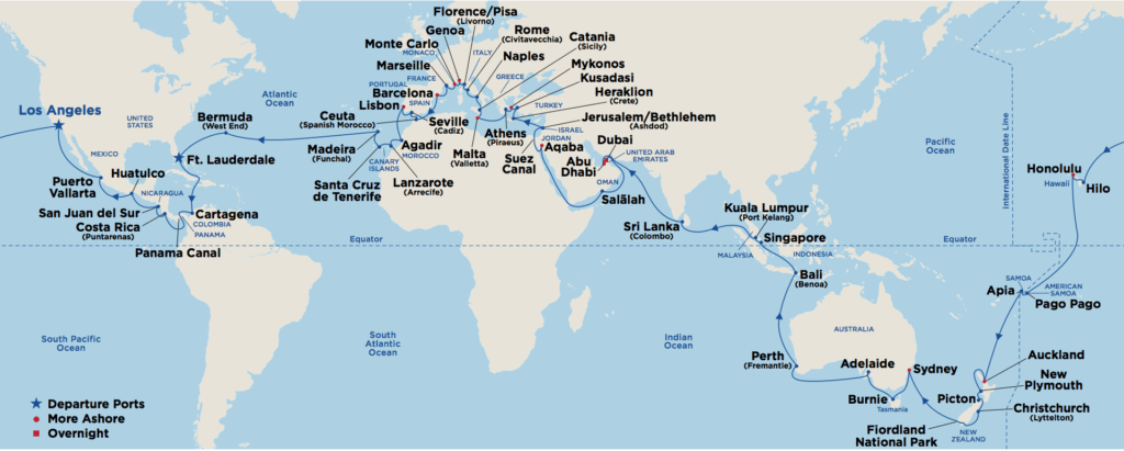 2022 Island Princess World Cruise Itinerary Map