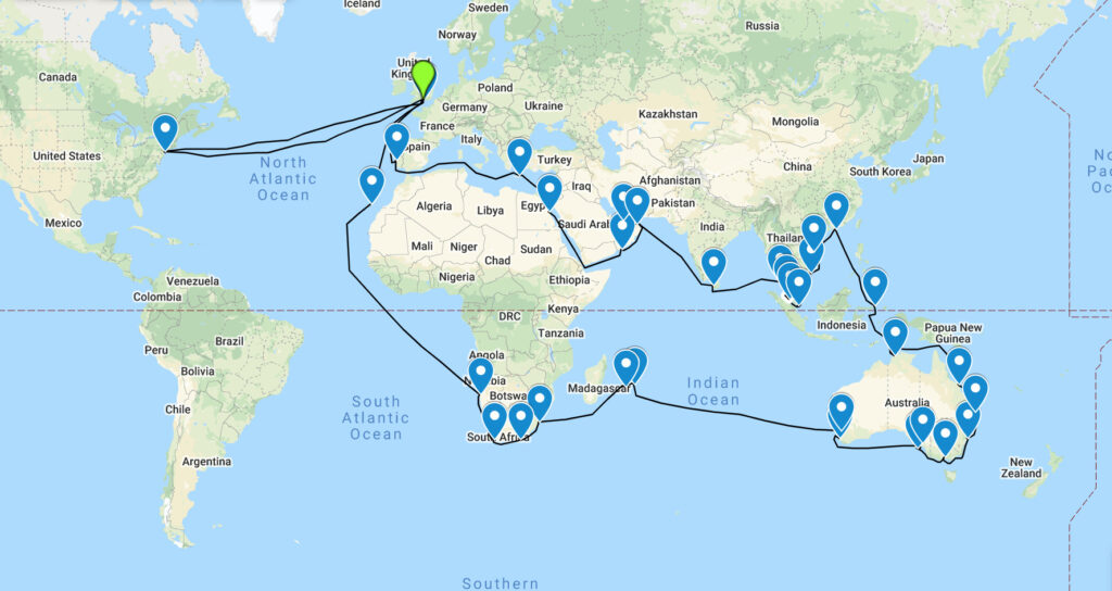 Queen Mary 2 World Cruise 2023 itinerary