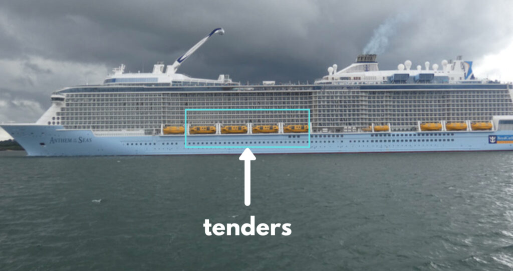 cruise ship tenders on the side of Anthem of the Seas