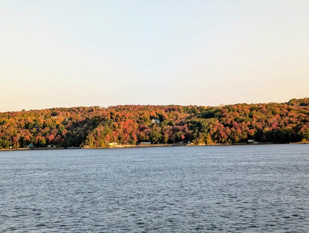 Fall foliage on the Saint Lawrence from a cruise ship